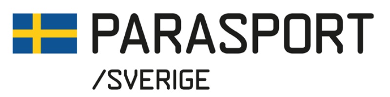 Svenska parasportförbundets logotype med svenska flaggan framför texten Parasport/Sverige på vit botten.