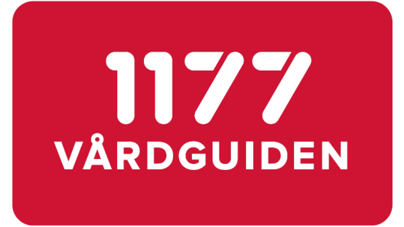 1177 Vårdguidens logotyp med vit text på röd botten