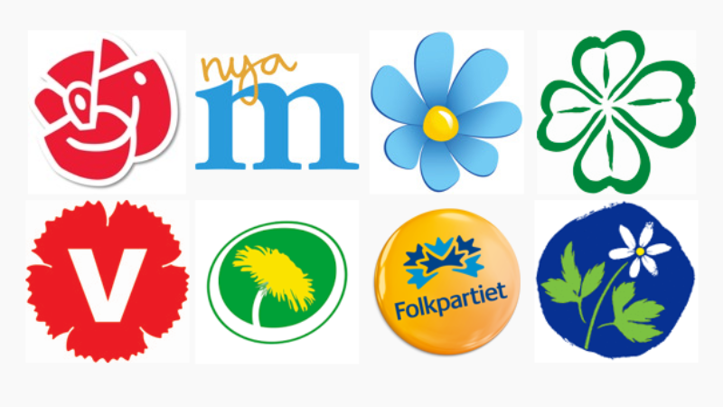 Bild på riksdagspartiernas logotyper