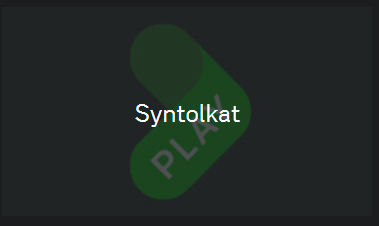 Texten "Syntolkat" i vitt över suddig svart och grön bakgrund med SVT Plays logga.