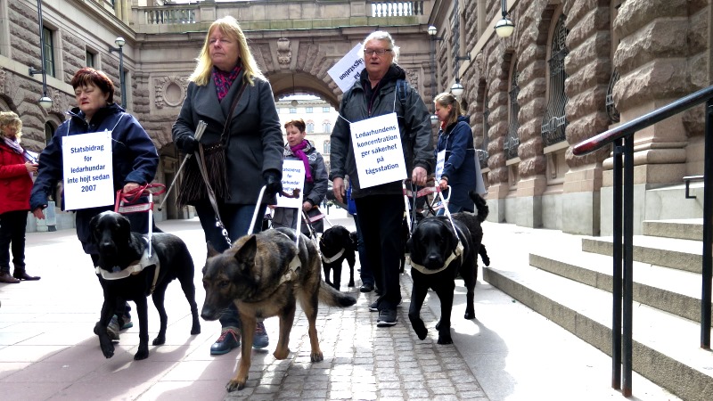 Demonstrationståg av ledarhundsförare
